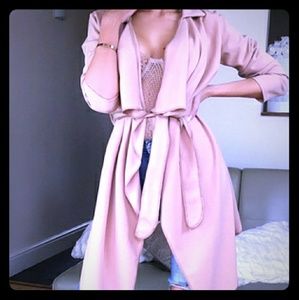 Women Lapel Collar Fall Trench Coat Solid Color